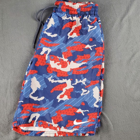 Nike Swim Trunks Camo Drawstring Elastic Waist Patriotic Mens Shorts - Picture 1 of 8